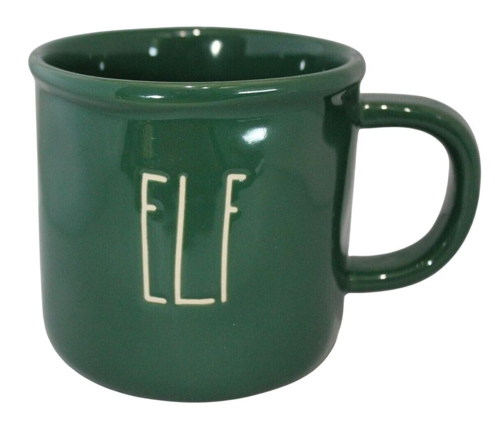 Rae Dunn Artisan Collection Magenta ELF Coffee Mug Cup Christmas Green & White